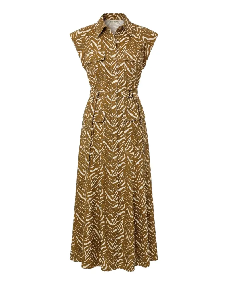 NICHOLAS Romina zebra-print midi dress - Braun Braun