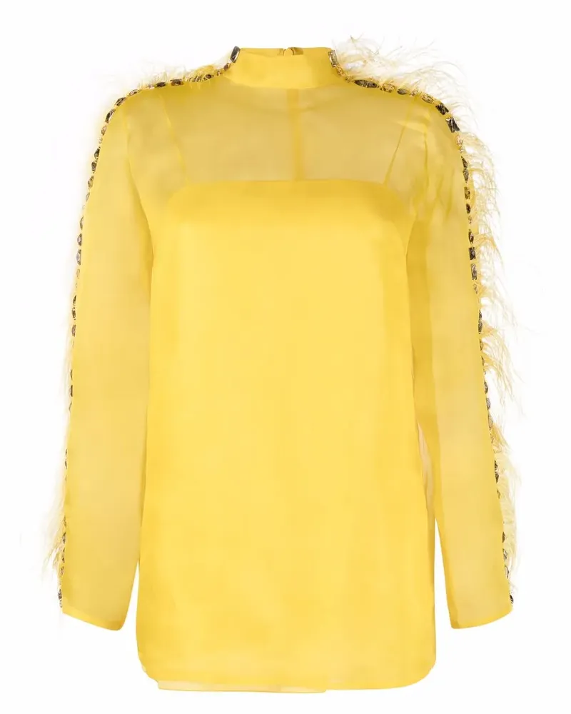 Emilio Pucci Seidenbluse mit Federbesatz - Gelb Gelb