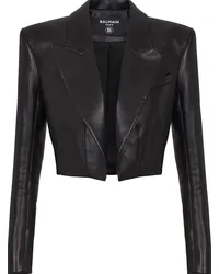 Balmain Cropped-Lederjacke Schwarz