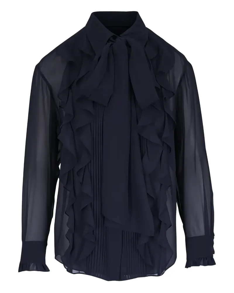 Lafayette148 Georgette-Seidenbluse mit Rüschenverschluss - Blau Blau