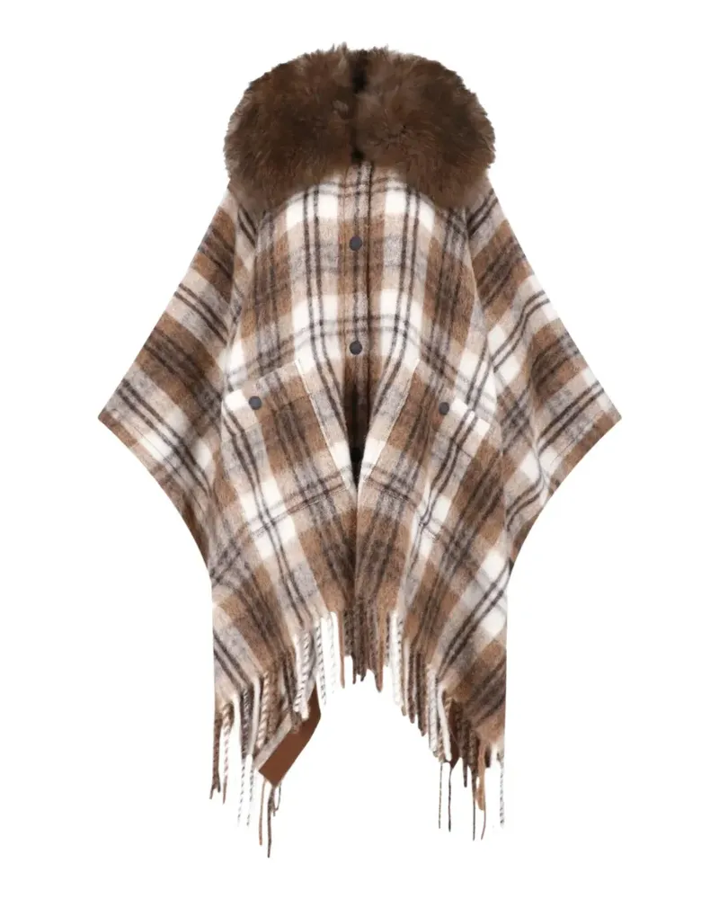 Moncler Karierte Jacke mit Kragen aus Faux Fur - Braun Braun
