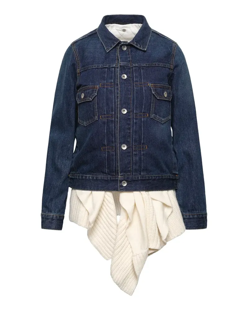Sacai ribbed-knit panel denim jacket - Blau Blau