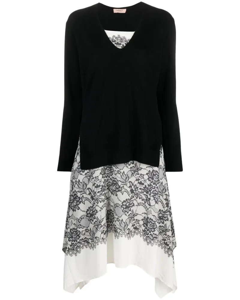 Twin-Set Maxikleid mit Spitze - Schwarz Schwarz