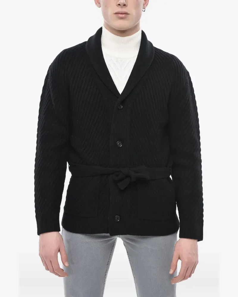 Paolo Pecora Milano belted ribbed-knit cardigan - Schwarz Schwarz