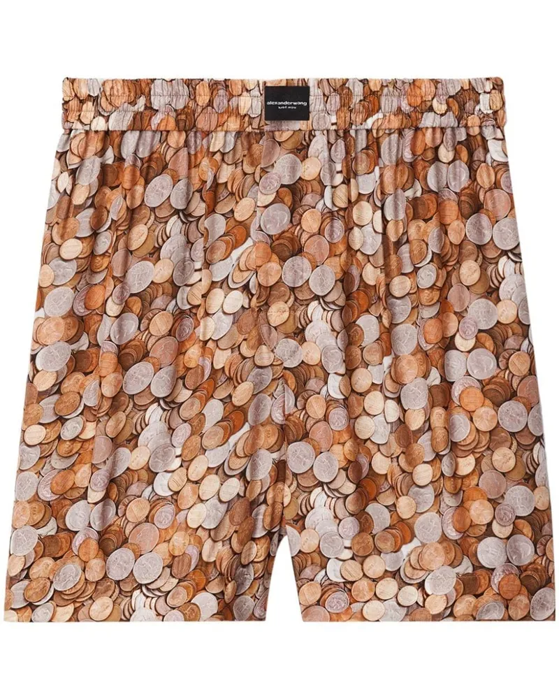 Alexander Wang Stretchbund-Shorts mit Münzen-Print Braun