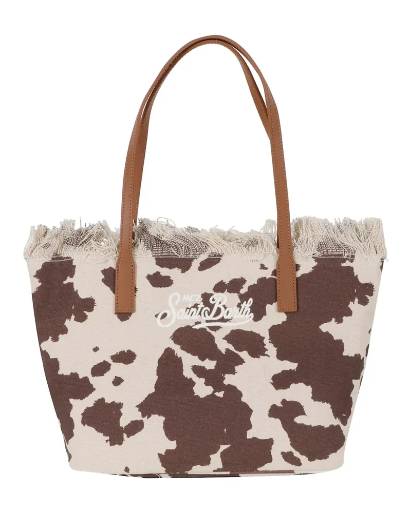 MC2 Saint Barth City cow-print fringe tote bag - Nude Nude