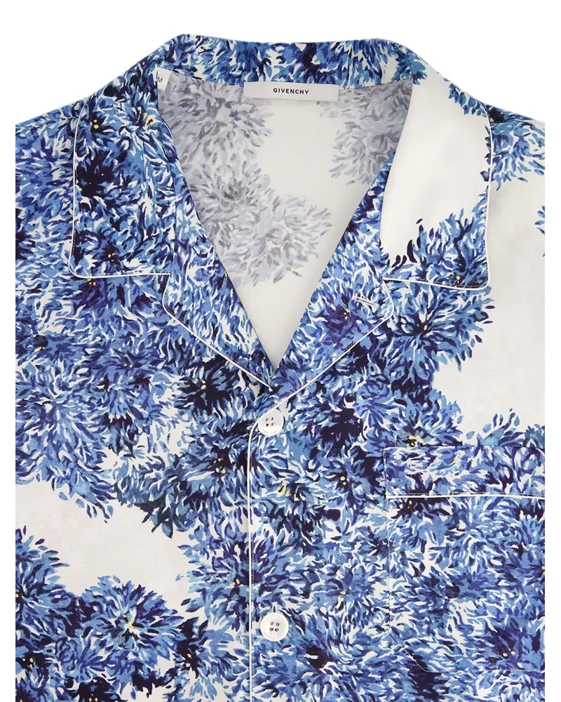 Givenchy Couture Seam pompom flower-print silk bowling shirt - Blau Blau