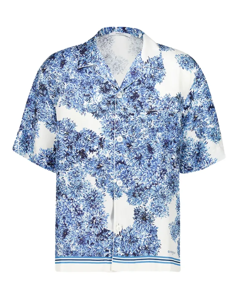 Givenchy Couture Seam pompom flower-print silk bowling shirt - Blau Blau