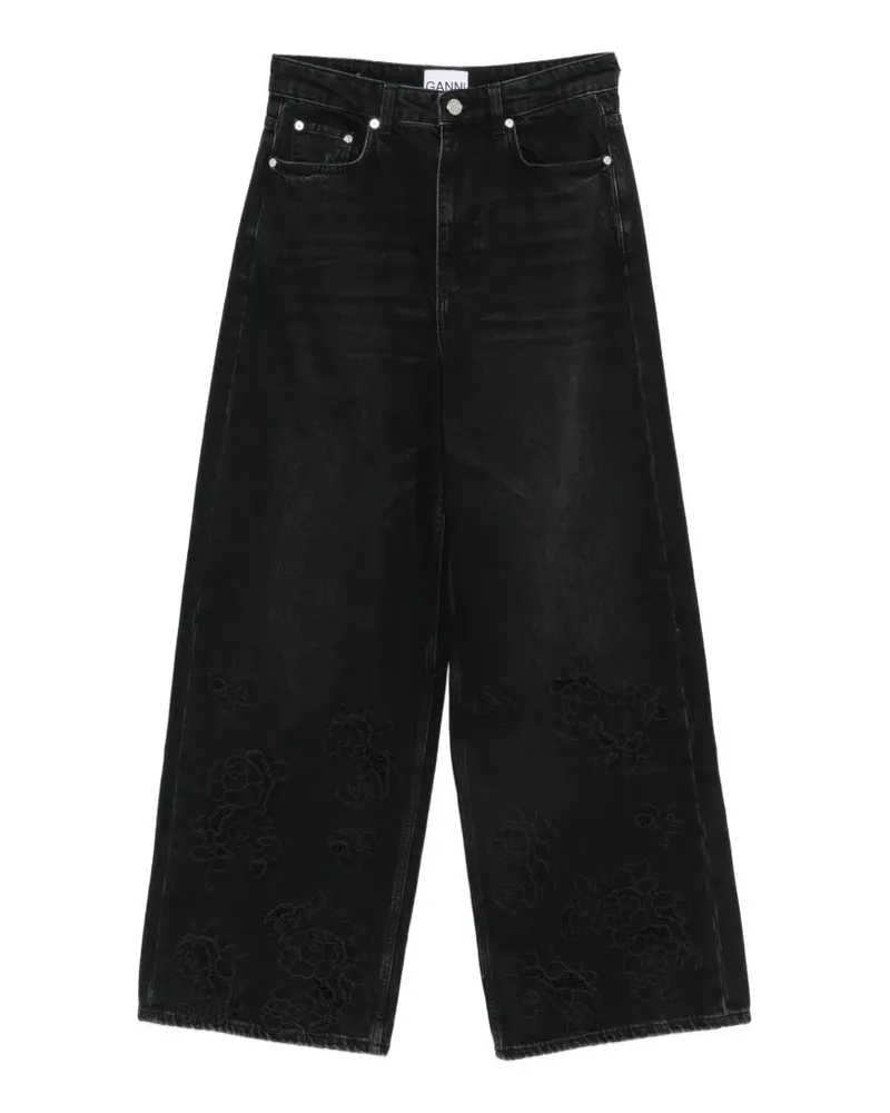 Ganni Jeans mit Blumen-Stickerei - Schwarz Schwarz