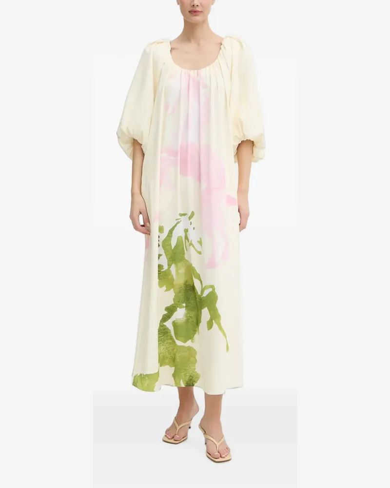 Stine Goya horse-print puff-sleeve maxi dress - Nude Nude