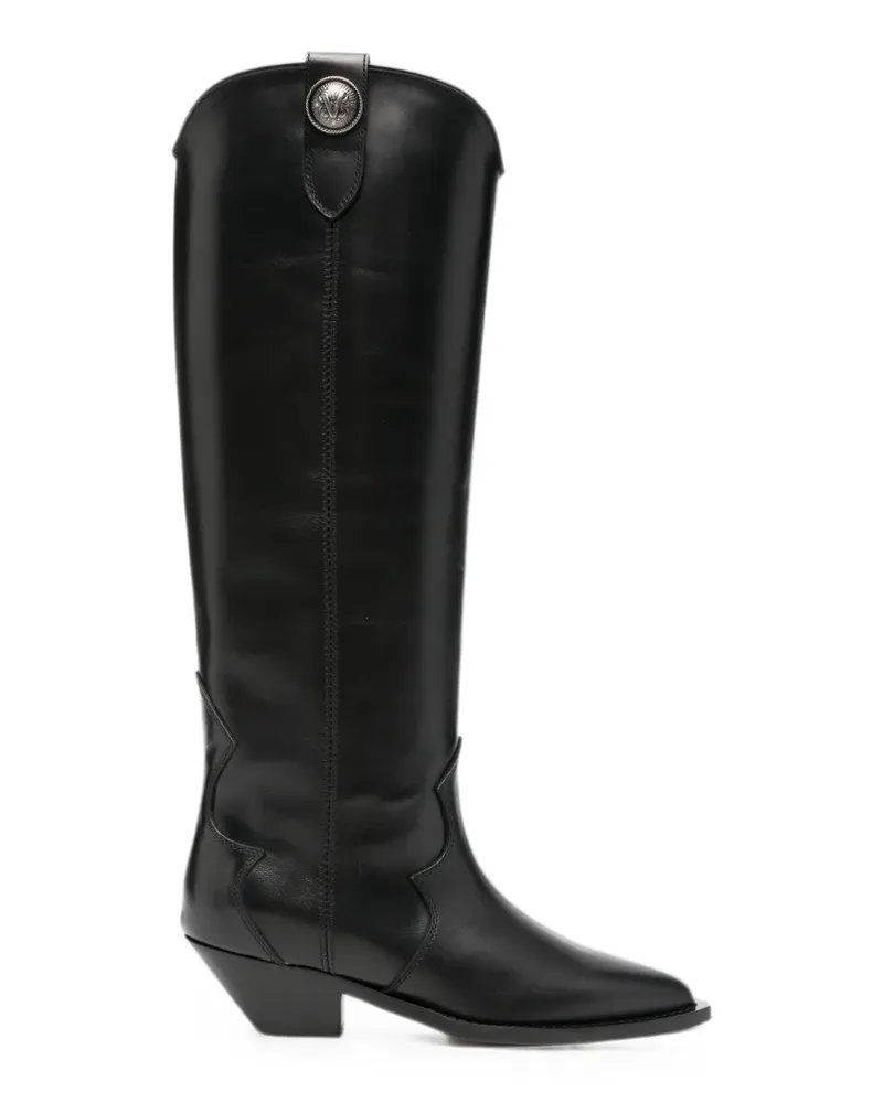 Via Roma 15 Kniehohe Stiefel mit Logo-Schild - Schwarz Schwarz