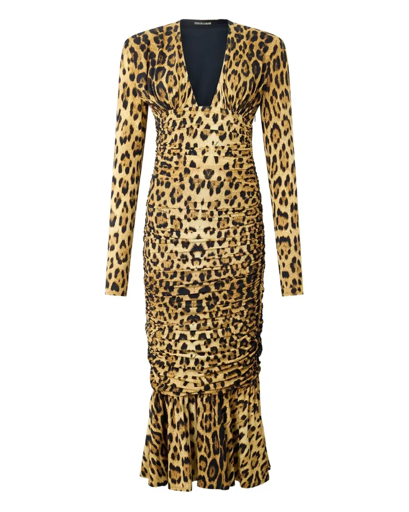 Roberto Cavalli Midikleid mit Leoparden-Print - Gelb Gelb