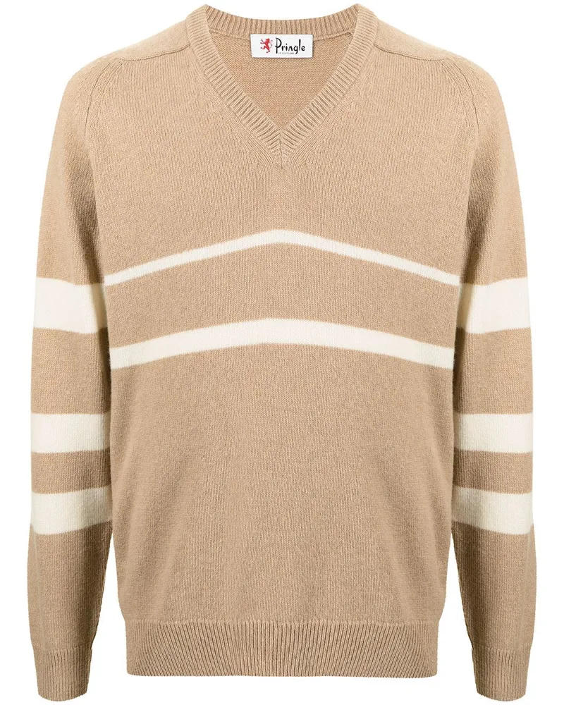 Pringle of Scotland Gestreifter Pullover mit V-Ausschnitt - Braun Braun