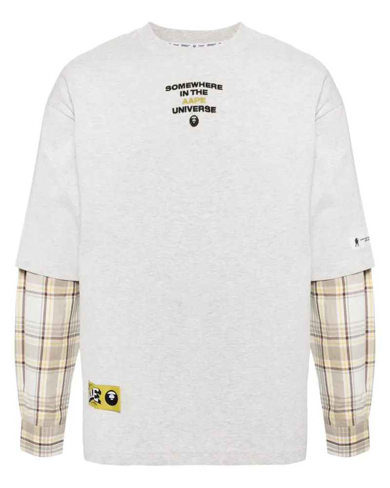 BAPE Moonface Langarmshirt mit karierten Einsätzen - Grau Grau