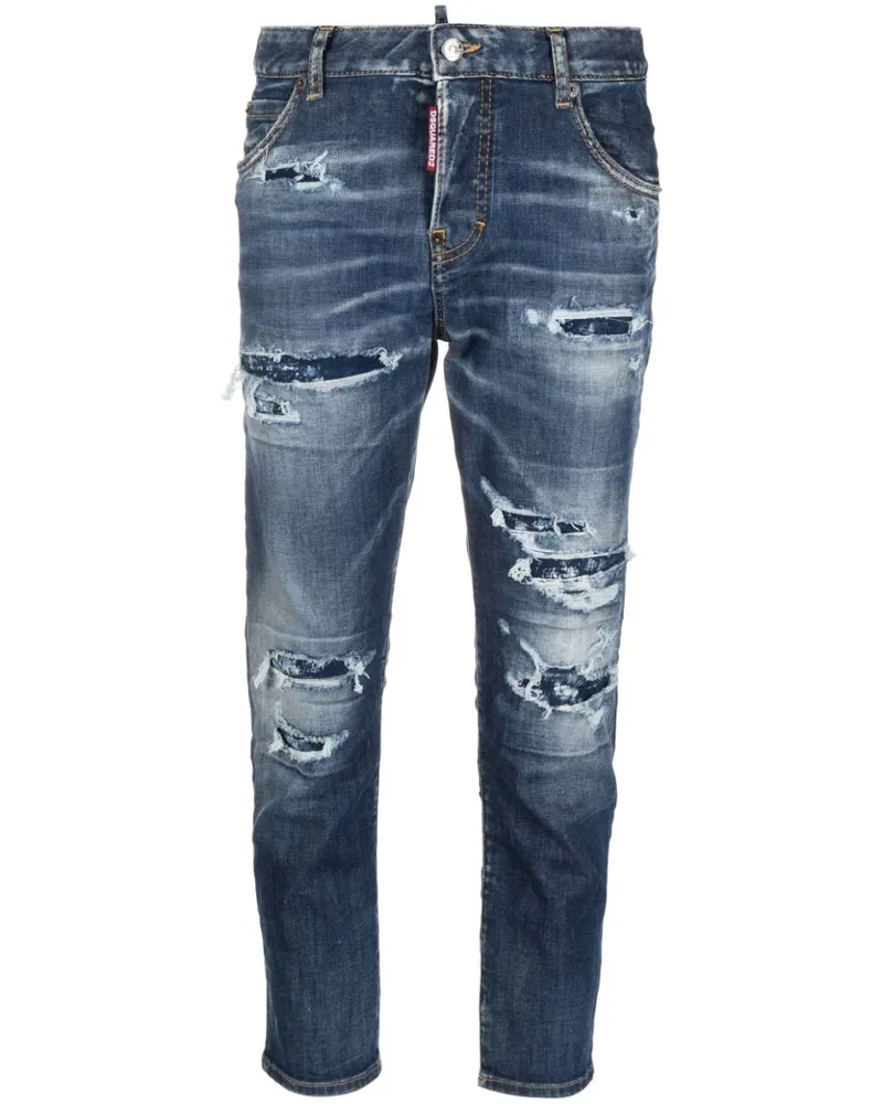 Dsquared2 Cropped-Jeans in Distressed-Optik - Blau Blau