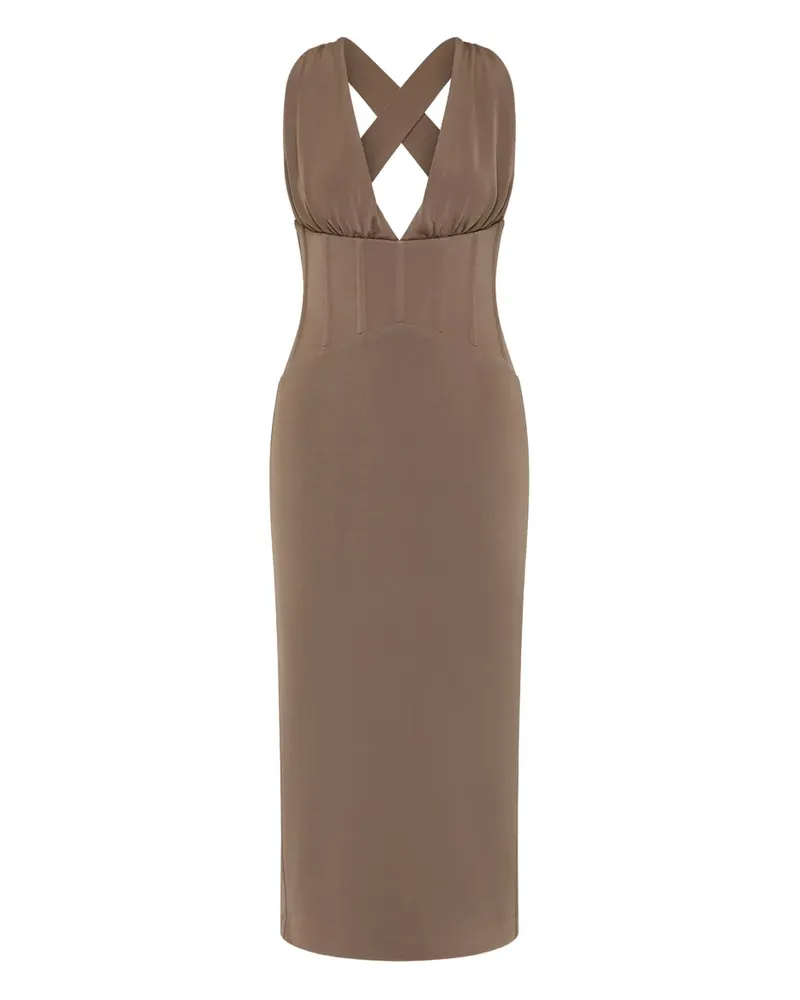 Rebecca Vallance Misha Midikleid mit überkreuzten Trägern - Braun Braun