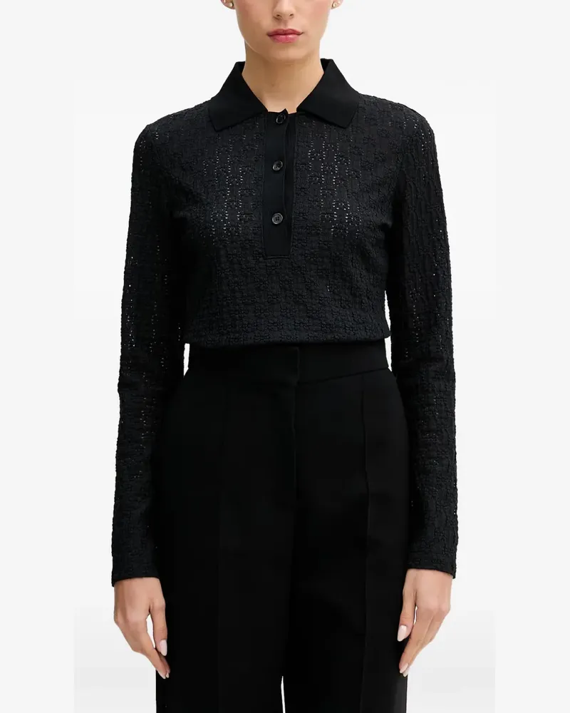 Sisley crochet-knit long-sleeve polo shirt - Schwarz Schwarz