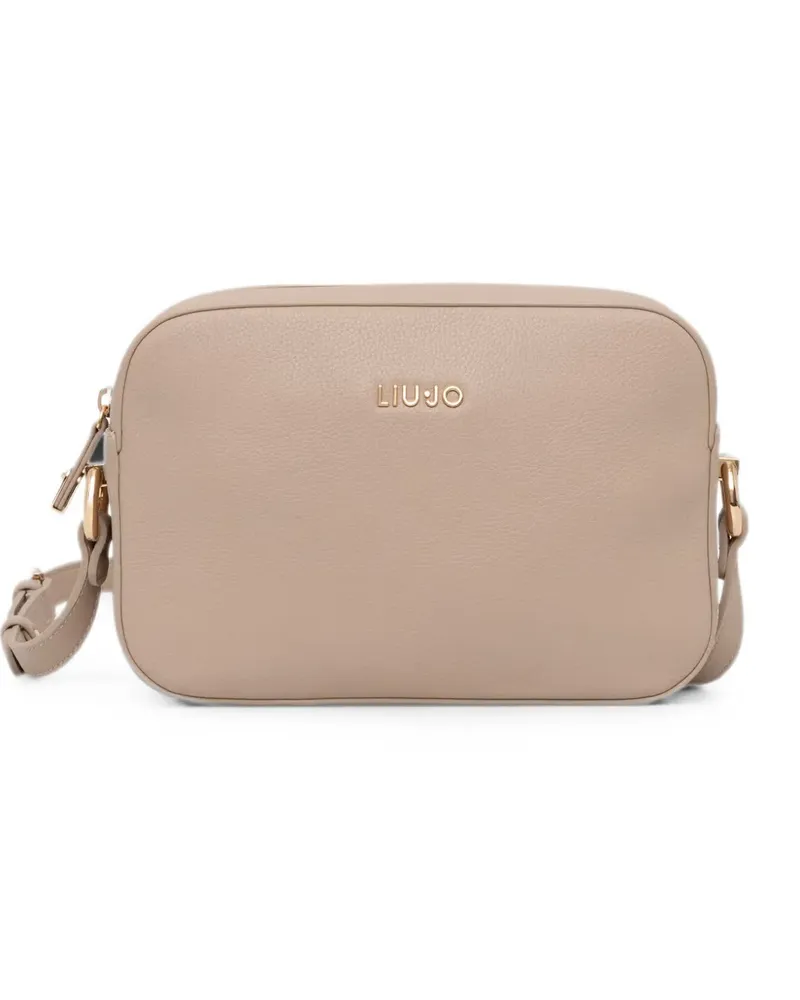 Liu Jo Gekörnte Schultertasche mit Logo-Schild - Nude Nude