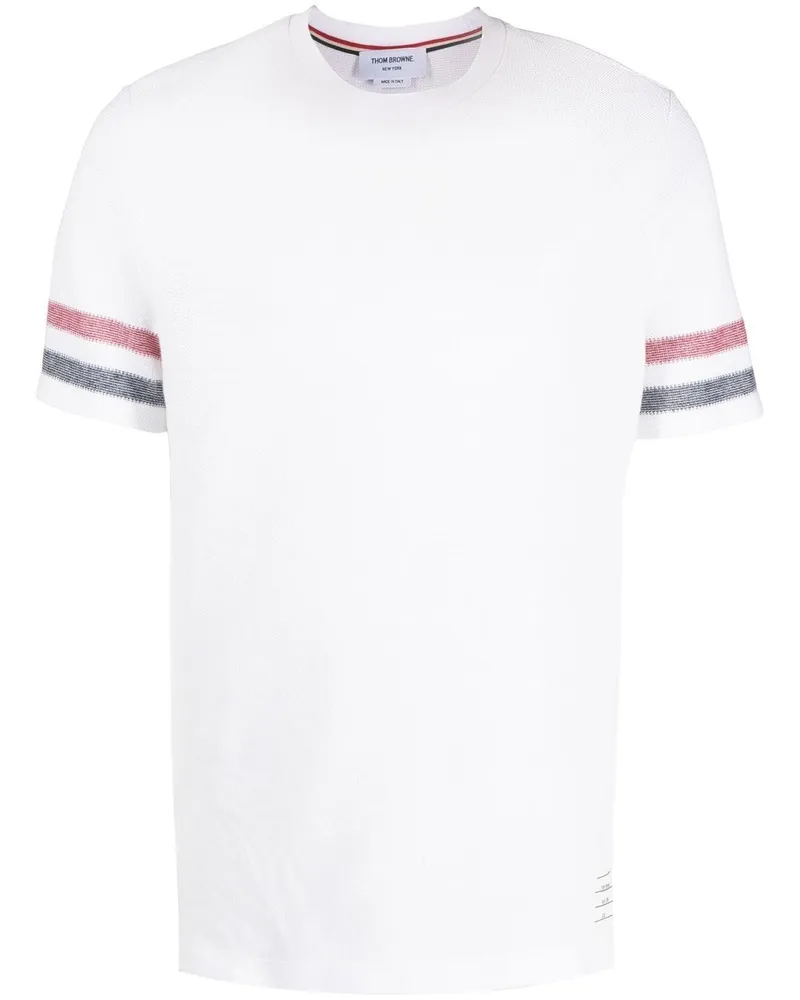 Thom Browne Gestricktes T-Shirt mit Streifen Weiß