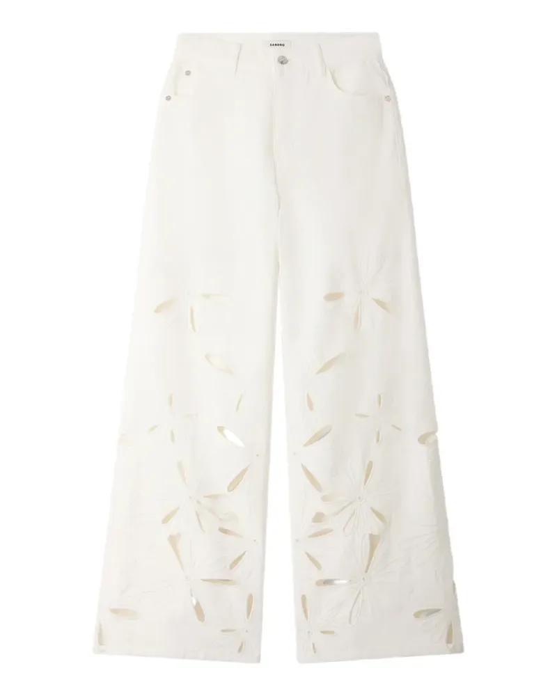 Sandro floral-detail wide-leg jeans - Weiß Weiß