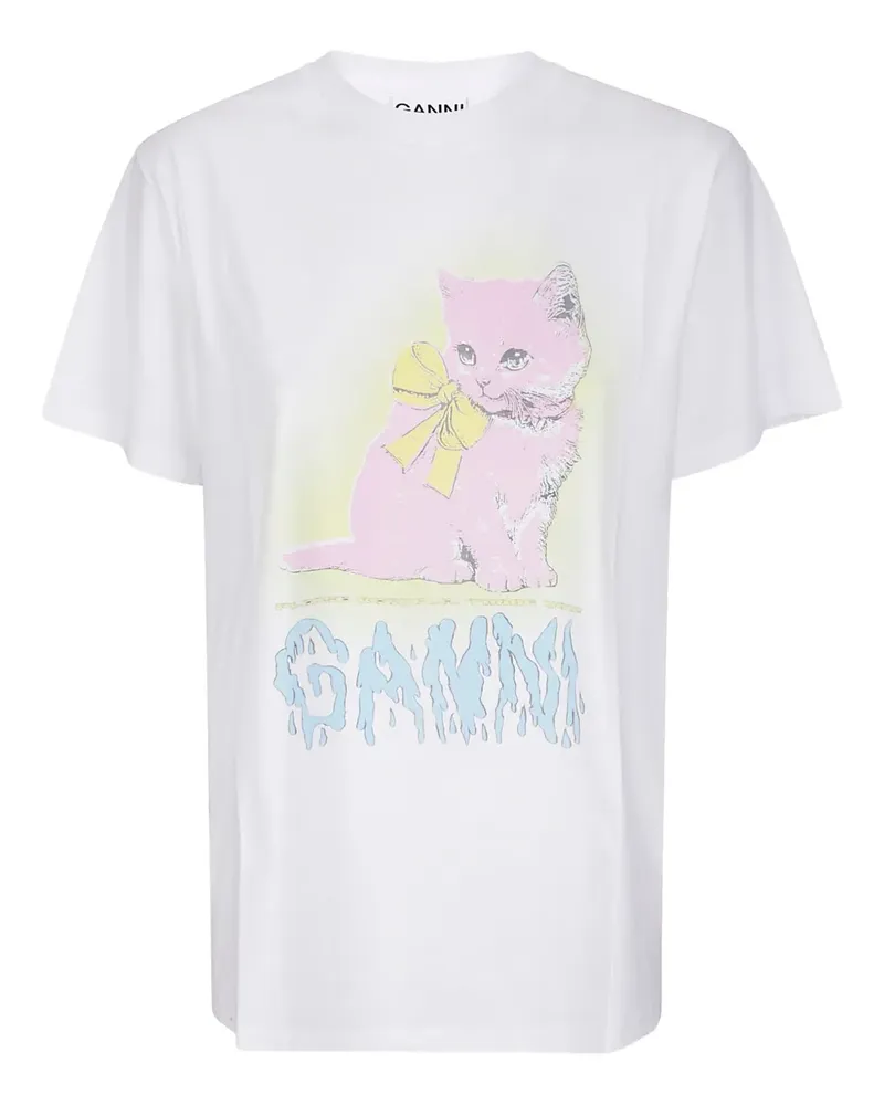 Ganni kitty-graphic T-shirt - Weiß Weiß