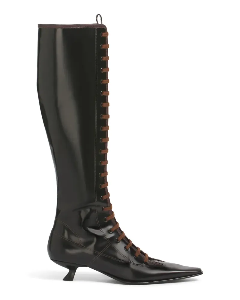 Marni Schwarze Stiefel mit Schnürung vorne Schwarz