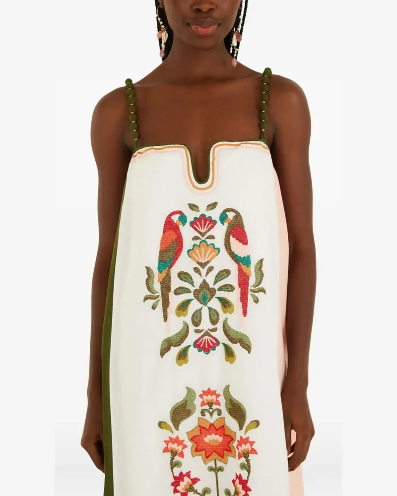 FARM Rio Stich embroidered-parrot A-line mini dress - Weiß Weiß