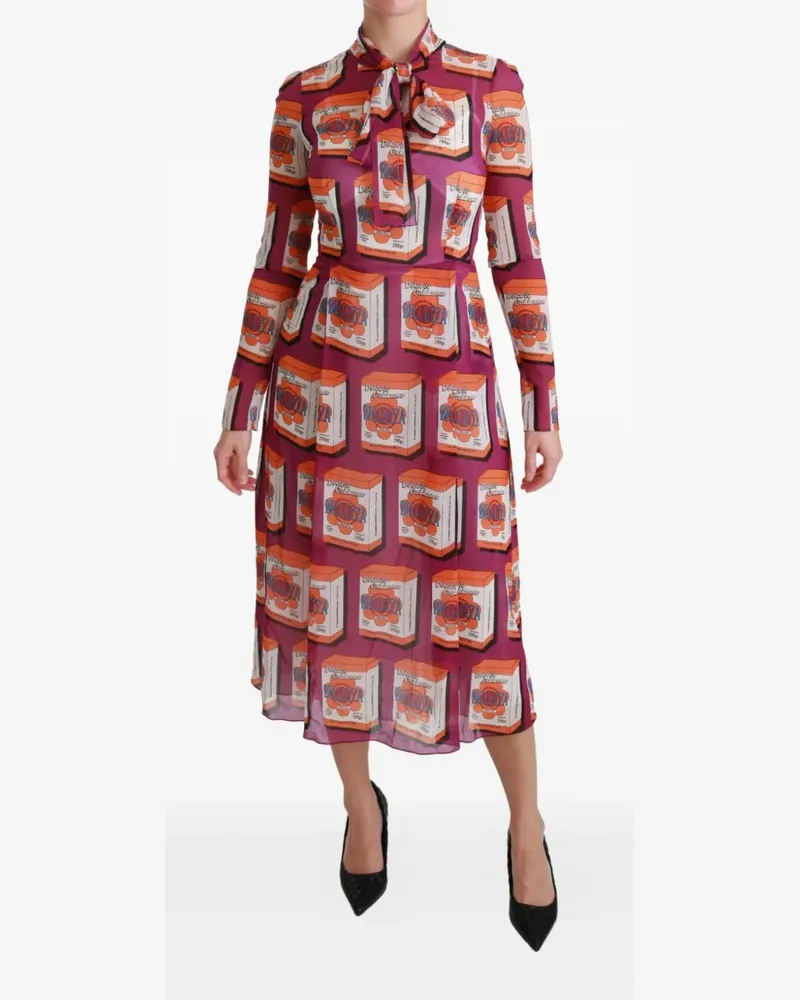 Dolce & Gabbana Seiden-Midikleid mit Bellezza-Print - Violett Violett