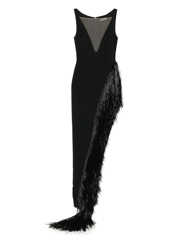David Koma Cady-Abendkleid mit Fransen - Schwarz Schwarz