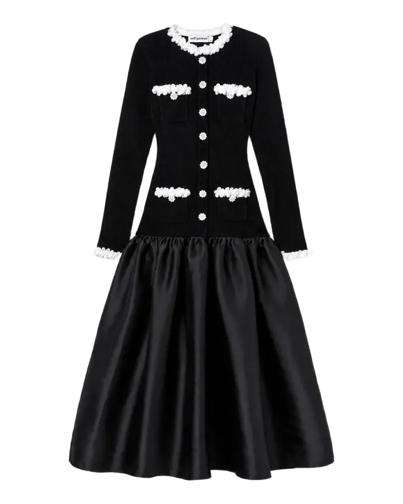 Self-Portrait flower-embellished knitted-bodice dress - Schwarz Schwarz
