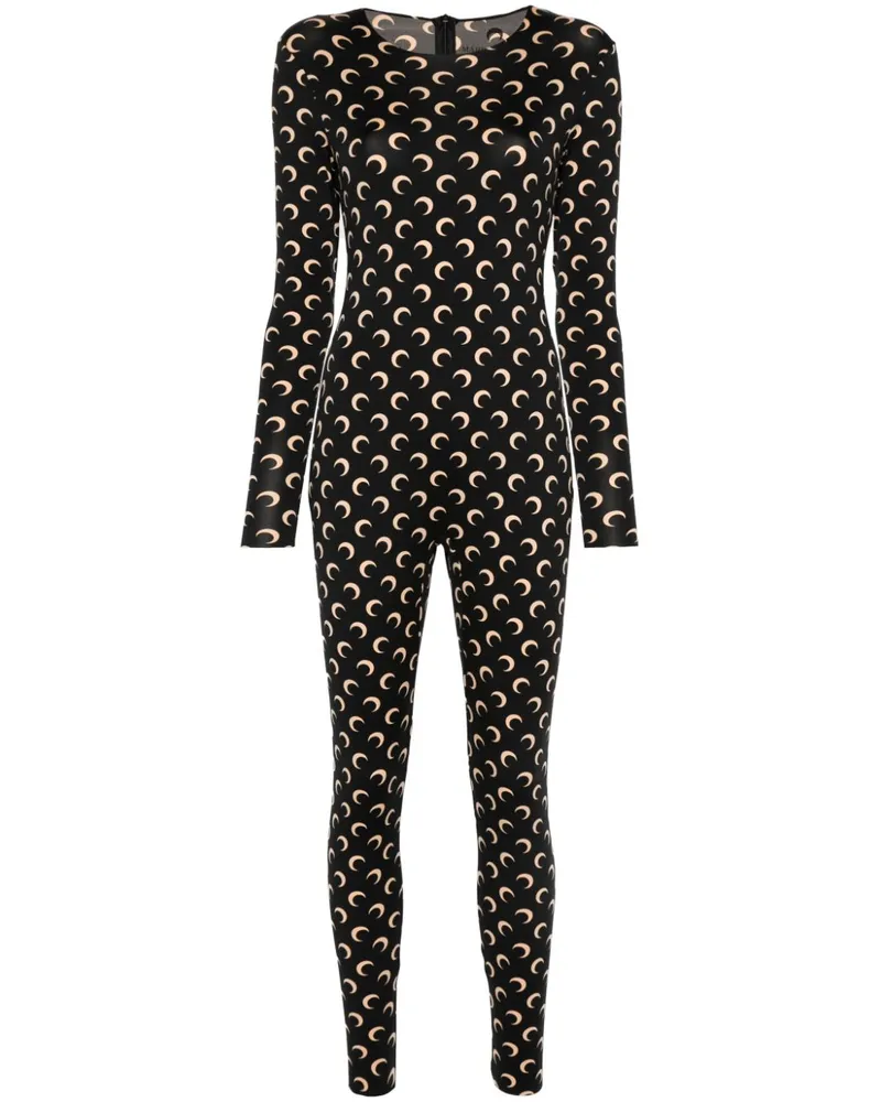 Marine Serre Jersey-Catsuit mit Mond-Print - Schwarz Schwarz