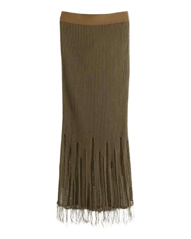 Uma Wang ribbed-knit distressed skirt - Grün Grün