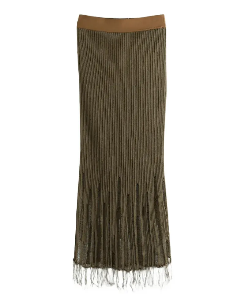 Uma Wang ribbed-knit distressed skirt - Grün Grün