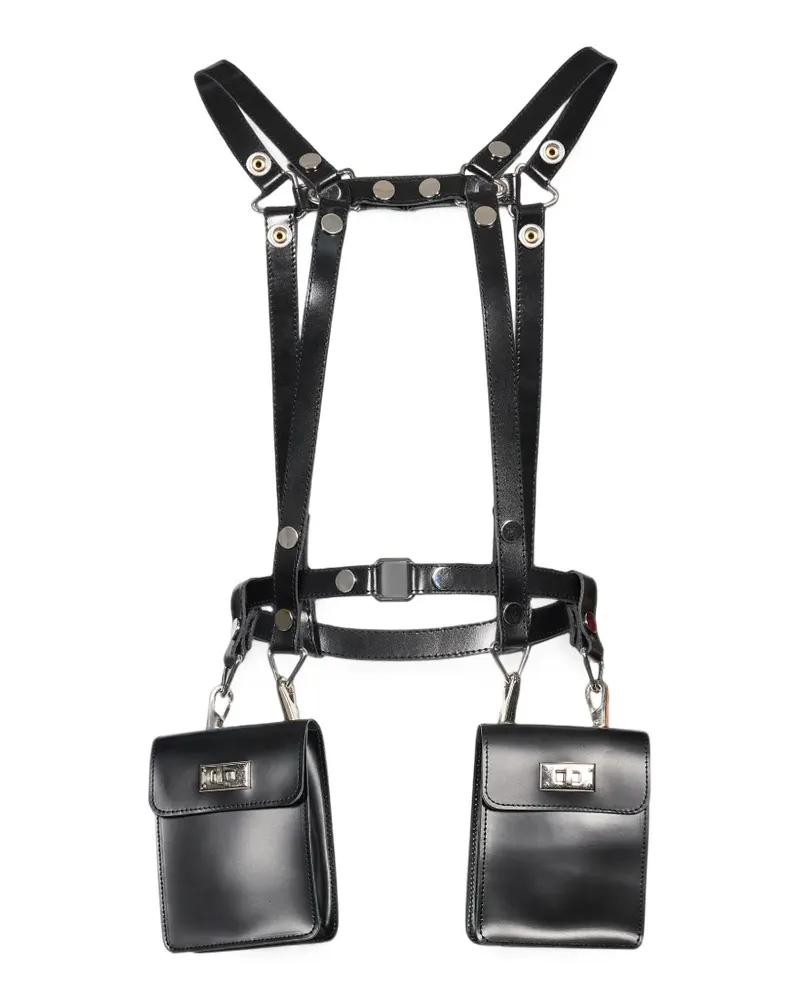 Junya Watanabe Schultertasche mit zwei Taschen im Harness-Stil - Schwarz Schwarz