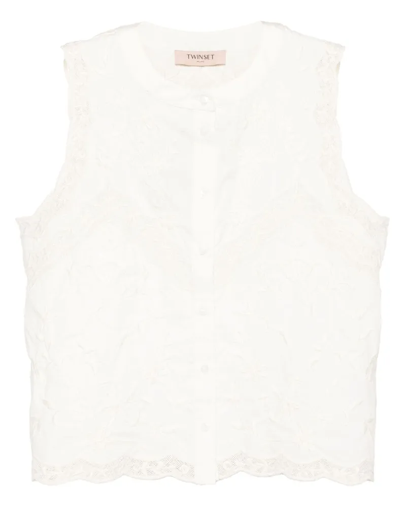 Twin-Set Bluse mit Blumenstickerei - Weiß Weiß