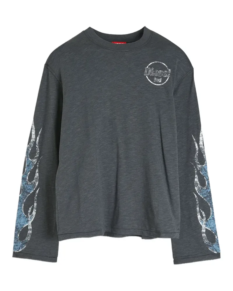 Diesel long-sleeve T-shirt in slub jersey with crack print - Grau Grau