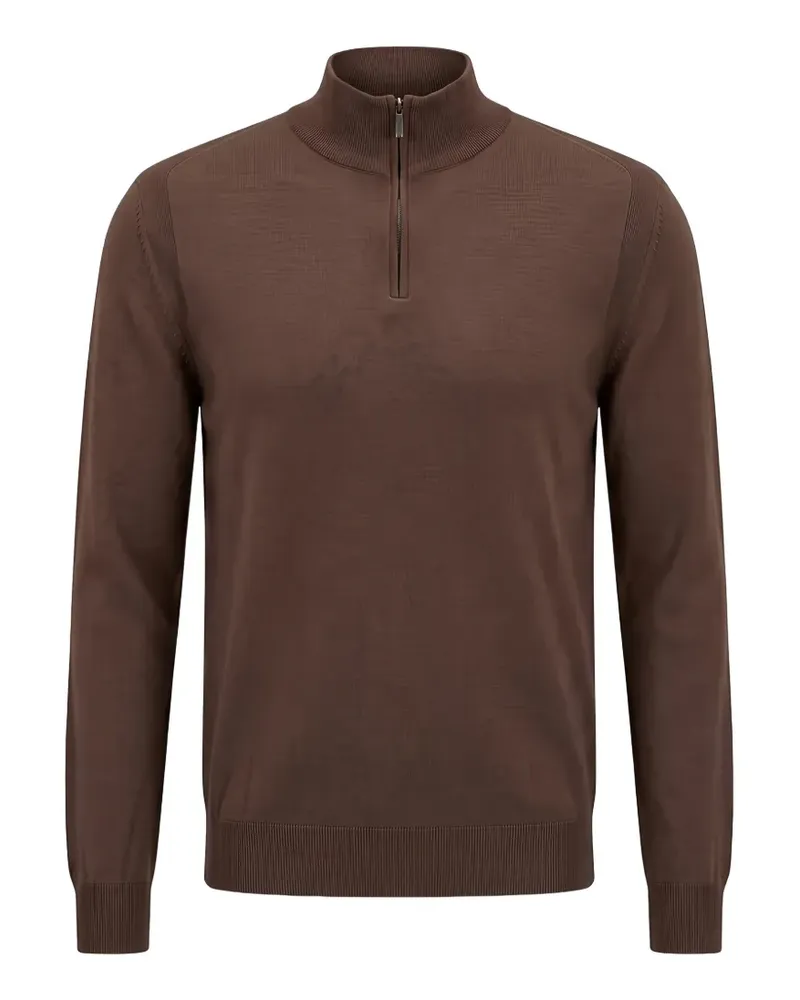 HUGO BOSS zipper-neck sweater in wool, silk and cashmere - Braun Braun