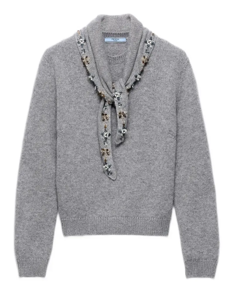 Prada Kaschmirpullover mit Rundhalsausschnitt und Schal - Grau Grau