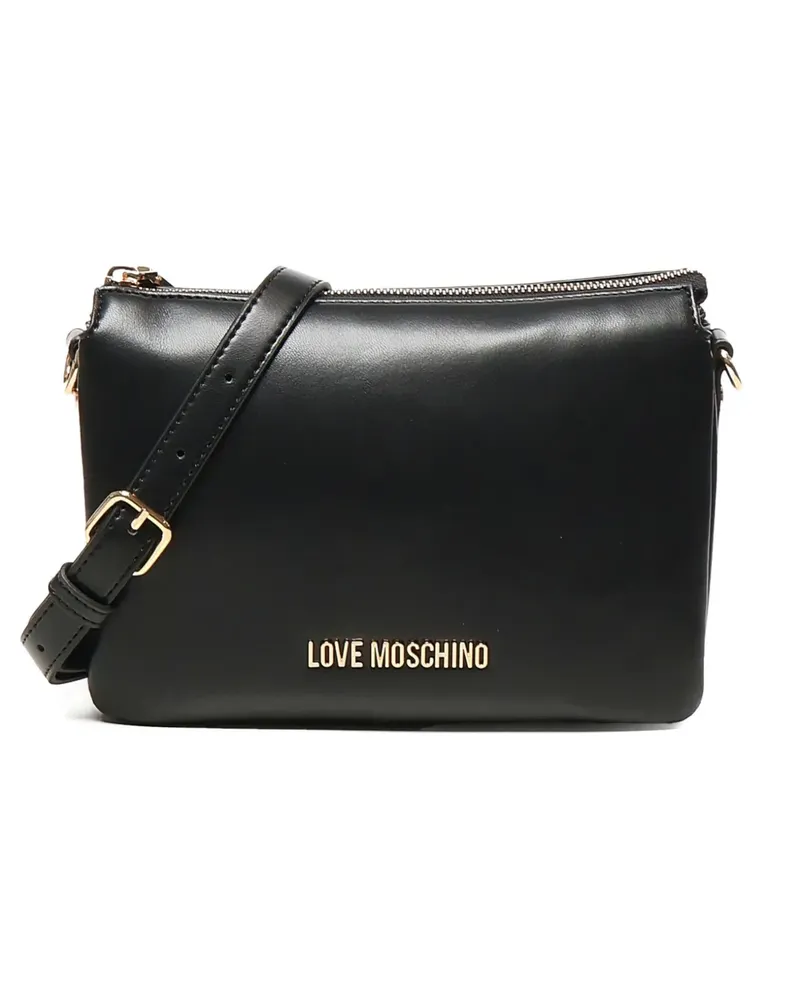 Moschino Schultertasche mit Logo-Schild - Schwarz Schwarz
