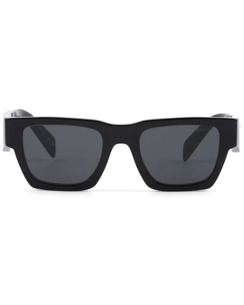 Prada Eckige Sonnenbrille mit Logo-Gravur - Schwarz Schwarz