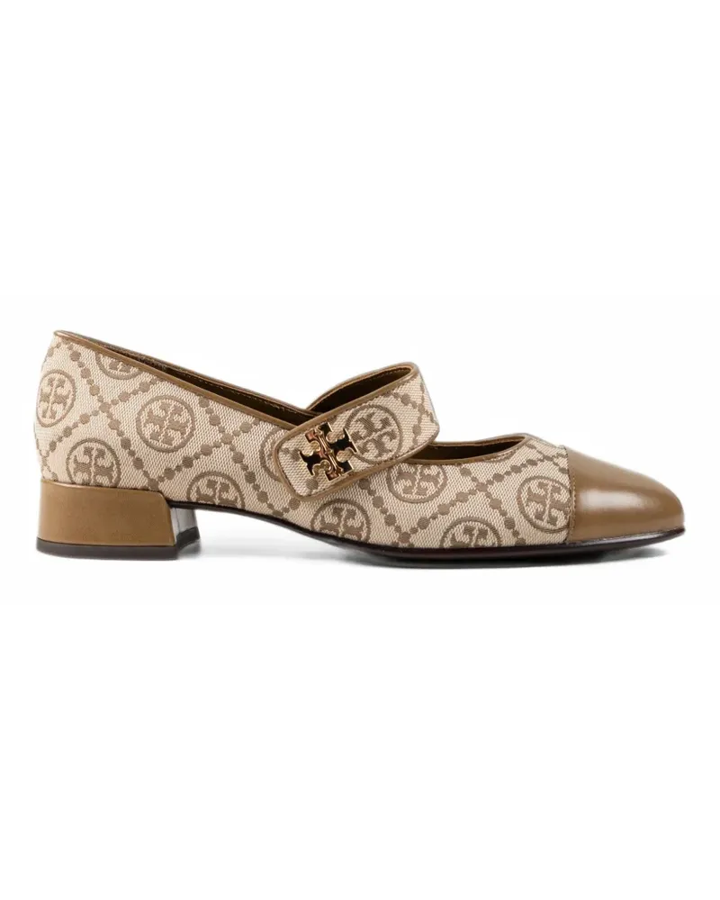 Tory Burch T Monogram leather-trim ballet flats - Nude Nude