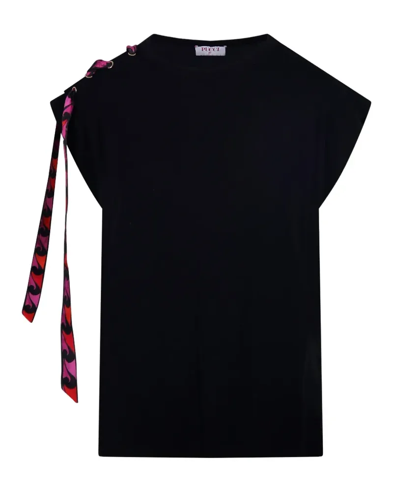 Emilio Pucci Marmo-print tie-detail T-shirt - Schwarz Schwarz