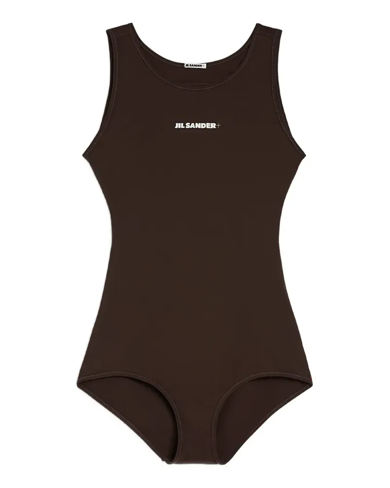 Jil Sander Rückenfreier Badeanzug mit Logo-Print - Braun Braun