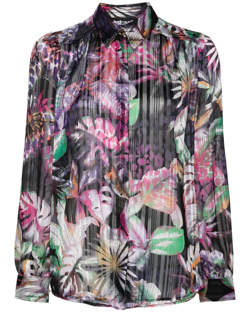 Just Cavalli Metallic-Hemd mit Blatt-Print - Violett Violett
