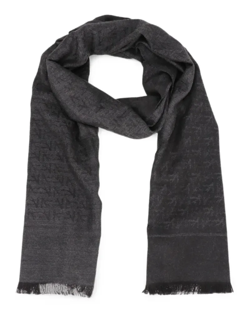 Isaia monogram-pattern frayed scarf - Schwarz Schwarz