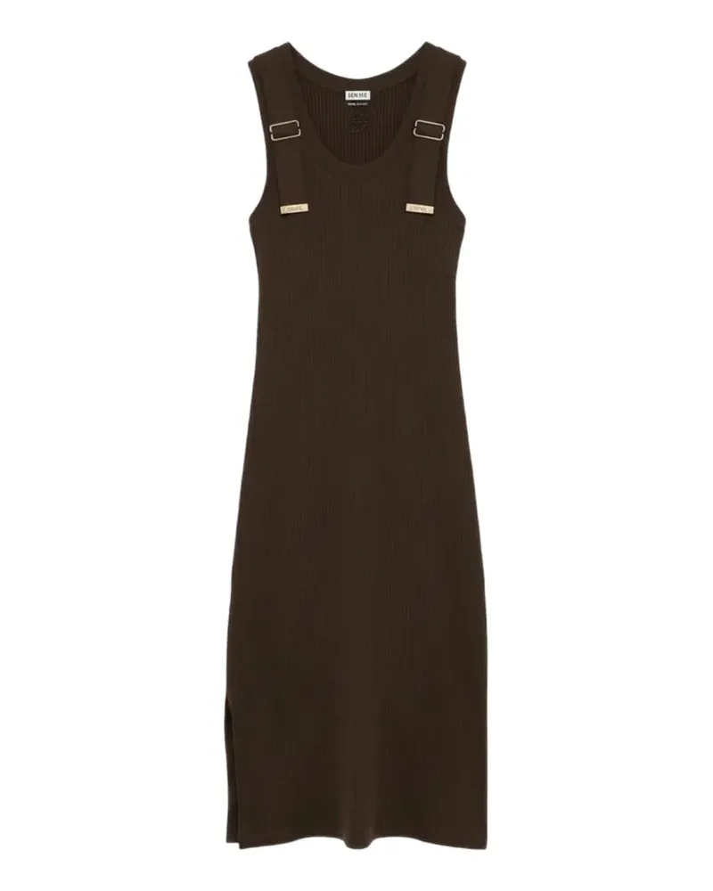 Loewe ribbed-knit buckle-detail midi dress - Braun Braun