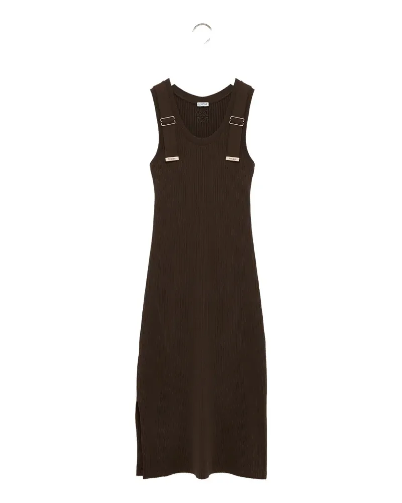 Loewe Geripptes Strick-Midikleid mit Seitenschlitz - Braun Braun