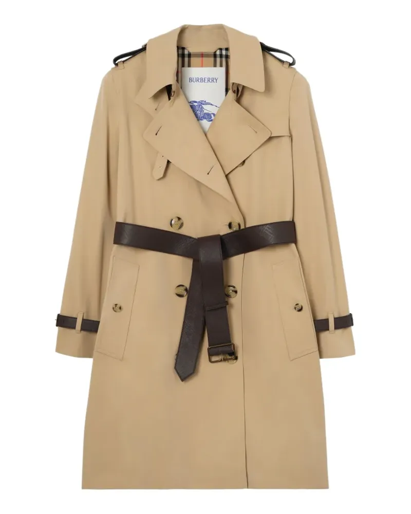 Burberry Mittellanger Kensington Trenchcoat mit Lederbesatz - Nude Nude