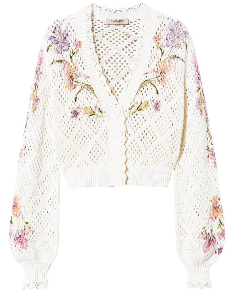 Twin-Set Cardigan mit Blumen-Print - Weiß Weiß