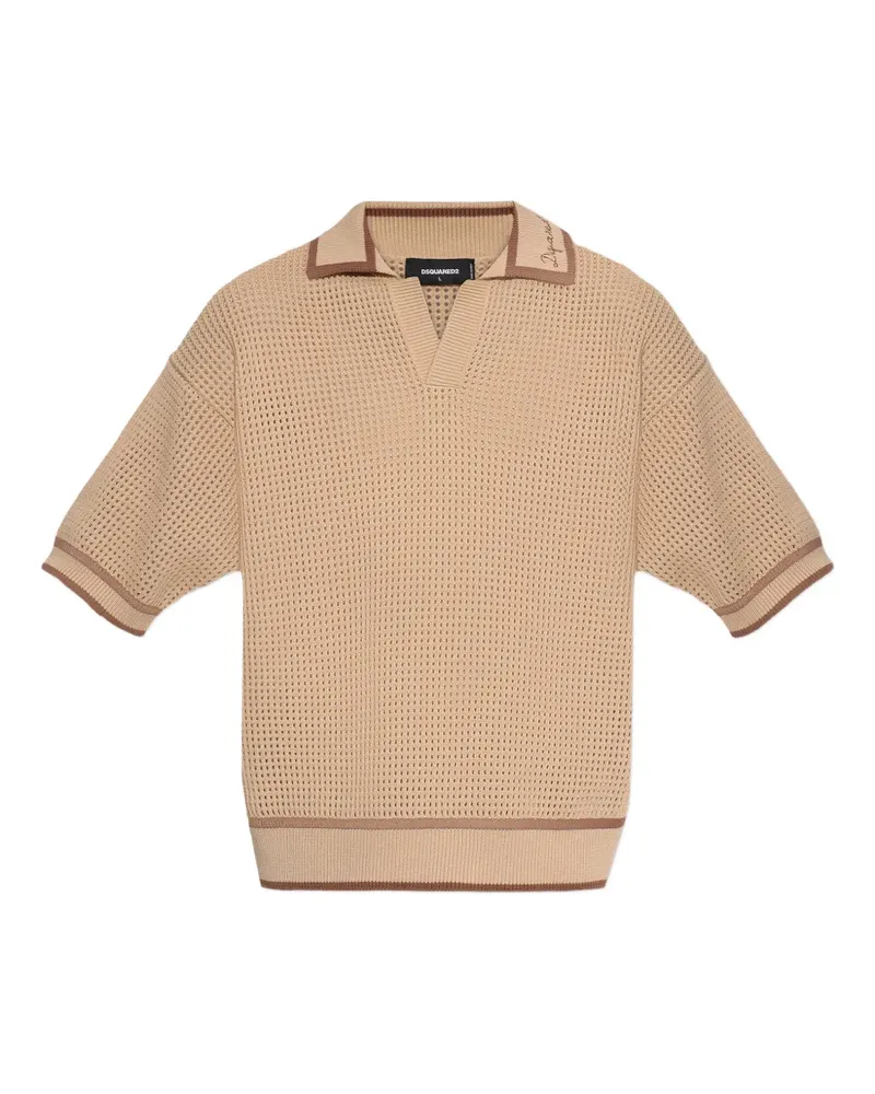 Dsquared2 Besticktes T-Shirt mit Lochstrickmuster - Nude Nude
